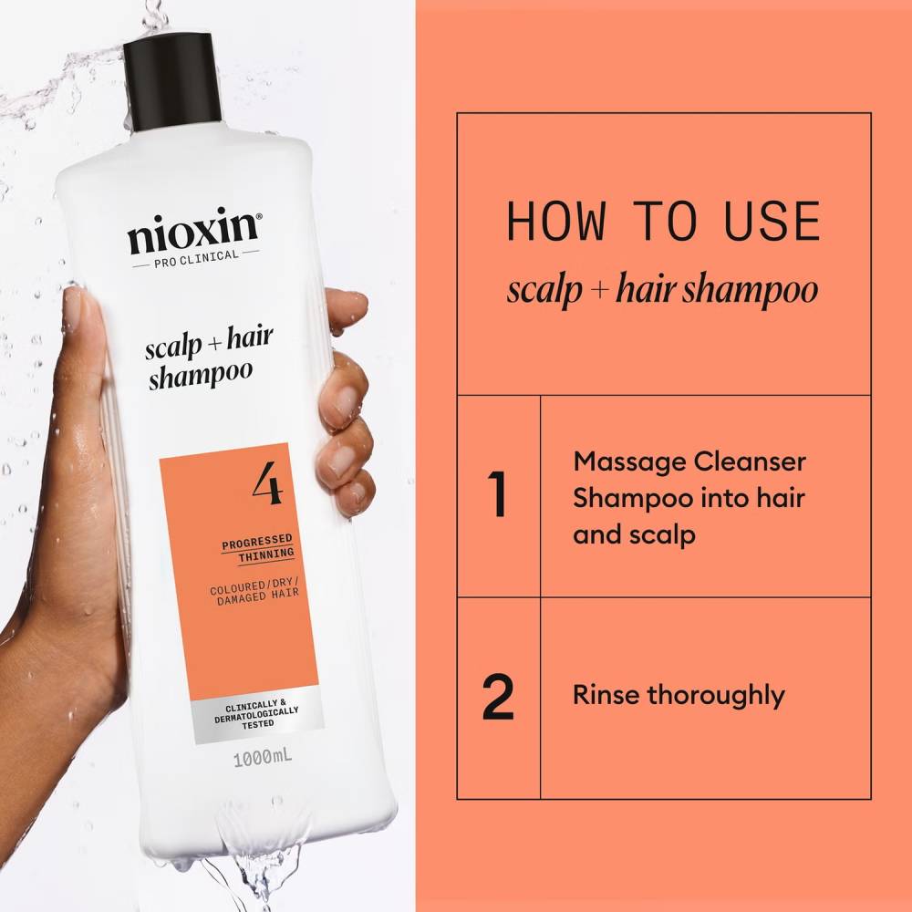Nioxin System 4 Scalp + Hair Shampoo for Progressed Thinning Coloured Hair 1000ml