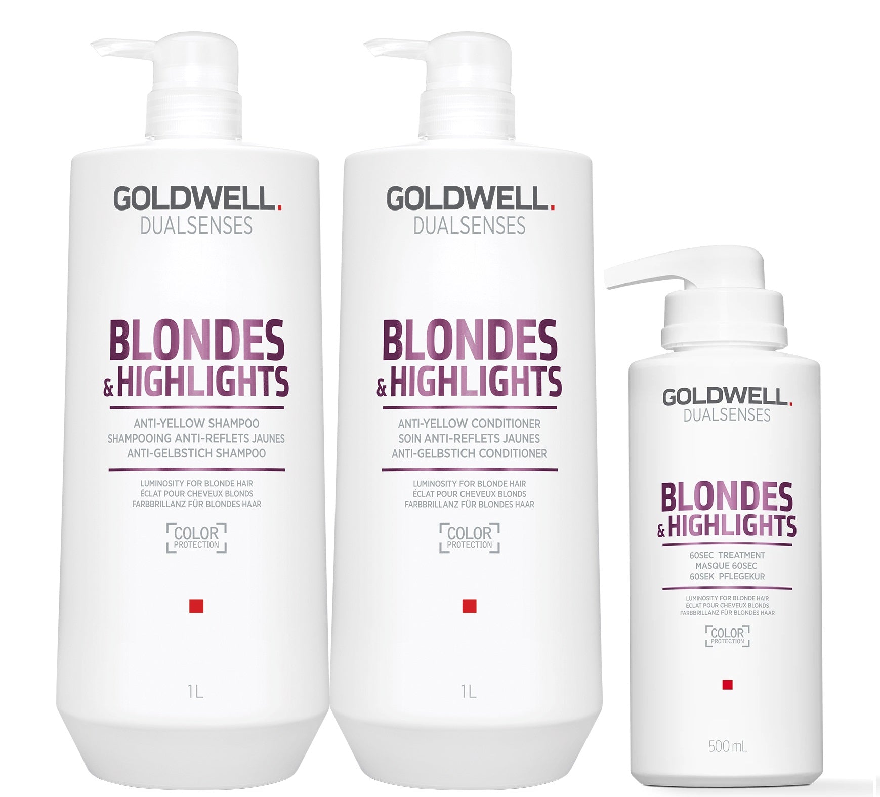 Goldwell Dualsenses Blondes & Highlights A-Y Shampoo 1000ml, Conditioner 1000ml and 60sec Treatment 500ml