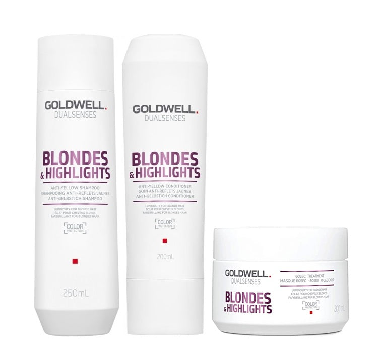 Goldwell Dualsenses Blondes & Highlights A-Y Shampoo 250ml, Conditioner 200ml and 60sec Treatment 200ml