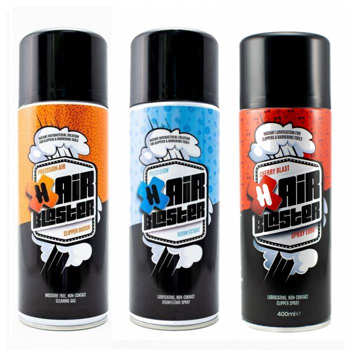 Hair Blaster Clipper Duster 400ml, Disinfectant Spray 400ml, Hair Blaster Spray Lube Cherry Blast 400ml