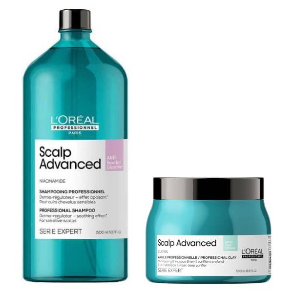 L'Oreal Serie Expert Scalp Advanced Dermo-Regulator Shampoo 1500ml and Deep Purifier Clay Mask 500ml
