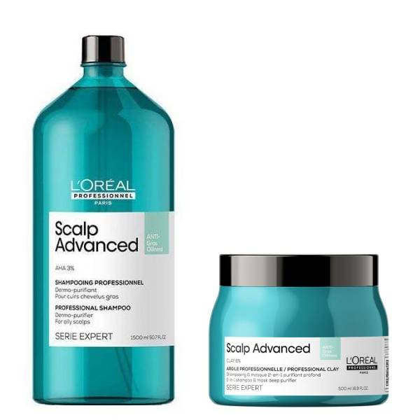 L'Oreal Serie Expert Scalp Advanced Dermo-Purifier Shampoo 1500ml and Deep Purifier Clay Mask 500ml