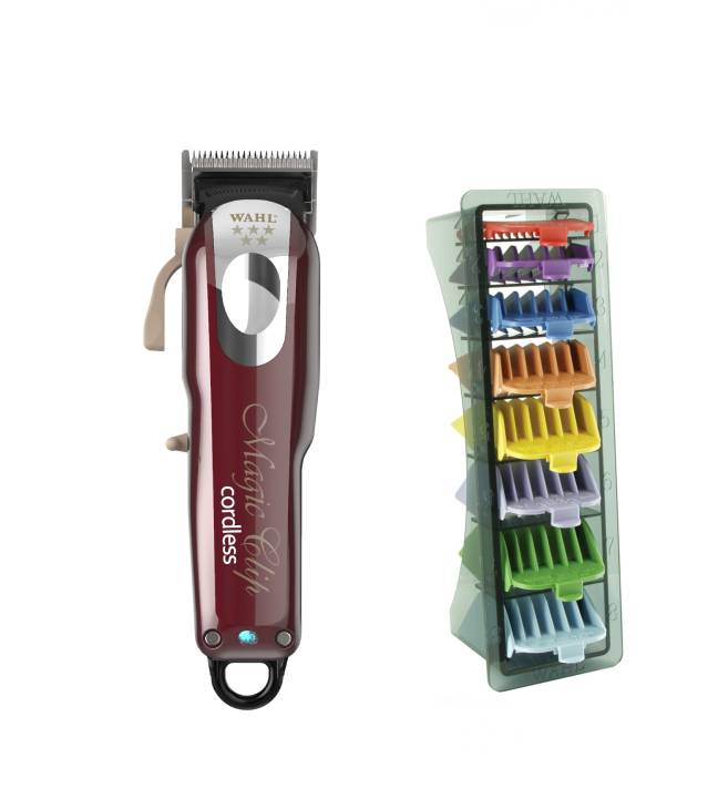 Wahl Cordless Magic Clipper and 1-8 Coloured Clipper Comb Set