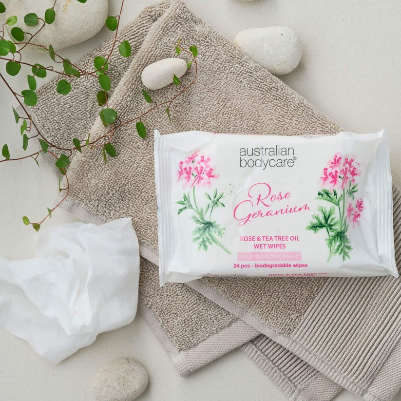 Australian Bodycare Rose Geranium Skin Wipes (24)
