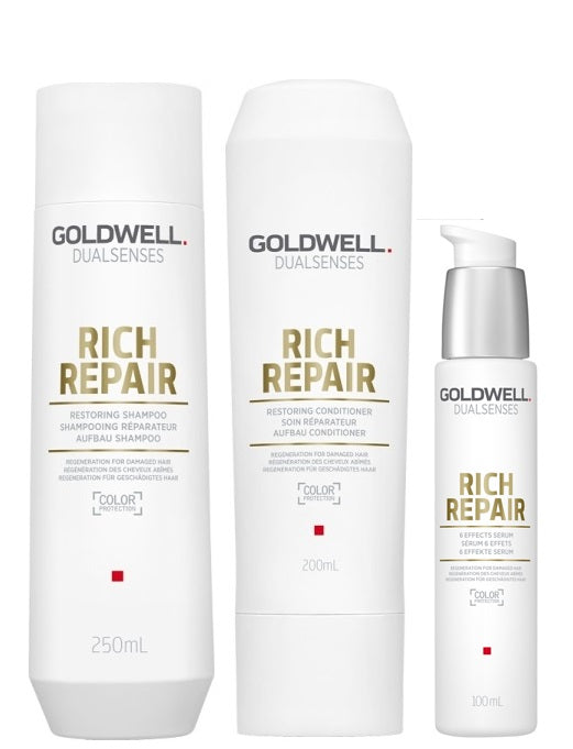 Goldwell Dualsenses Rich Repair Shampoo 250ml, Conditioner 200ml and 6 Effects Serum 100ml