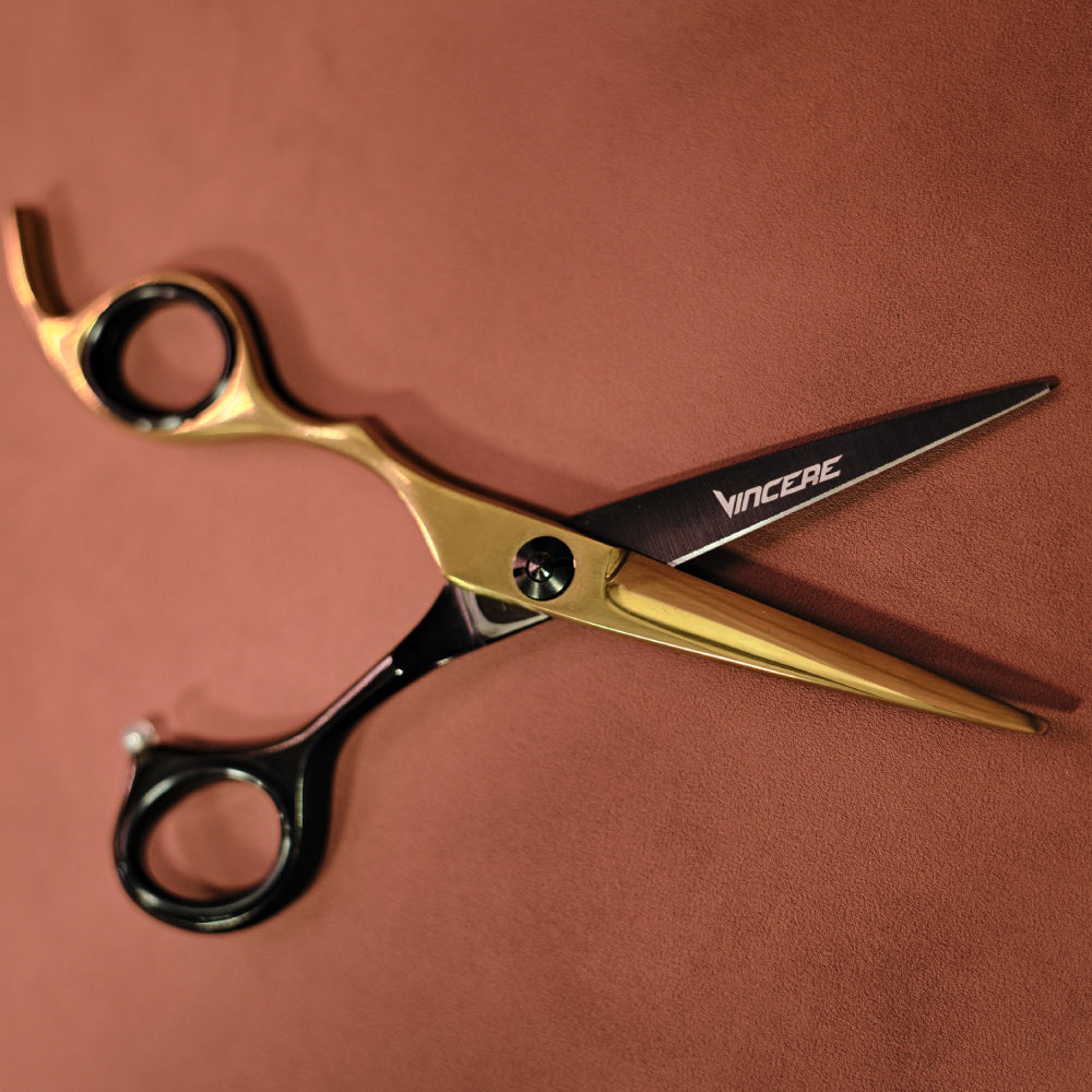 Vincere Whisper Black/Gold Left Handed Scissors 6"