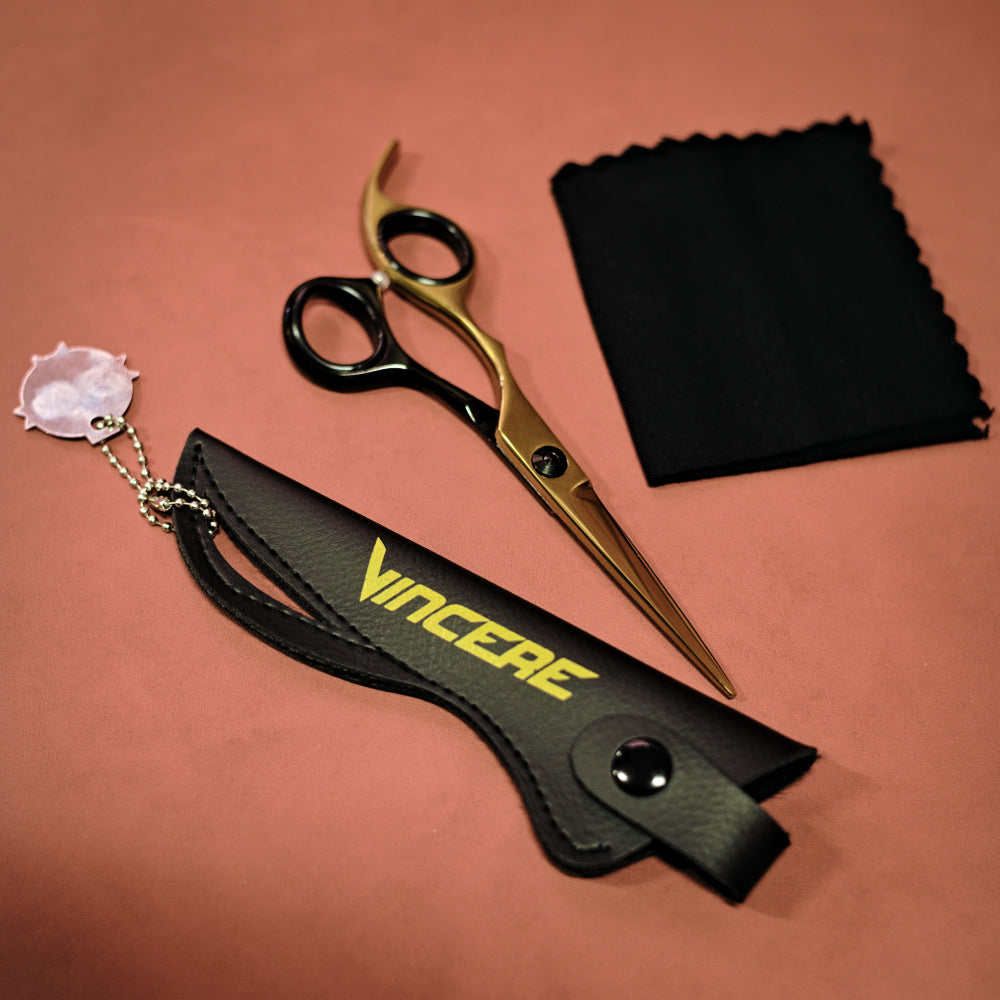 Vincere Whisper Black/Gold Left Handed Scissors 6"